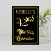 42e verjaardag — Fancy script en aangepaste naam Folie Uitnodiging (Staand Voorkant)