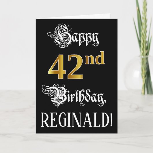 42e verjaardag — Fancy script; Faux Gold Kijk; naa Kaart (Voorkant)