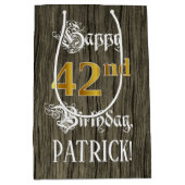 42e verjaardag: Faux Gold look & Faux Wood Pattern Medium Cadeauzakje (Voorkant)