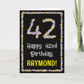 42e verjaardag: Floral Flowers Number, Custom Name Kaart (Voorkant)