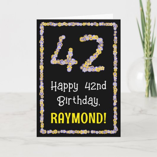 42e verjaardag: Floral Flowers Number, Custom Name Kaart (Voorkant)