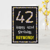 42e verjaardag: Floral Flowers Number, Custom Name Kaart (Gele Bloem)