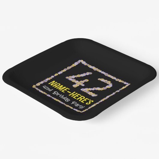 42e verjaardag: Floral Flowers Number, Custom Name Papieren Bordje (Gebogen)