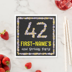 42e verjaardag: Floral Flowers Number, Custom Name Servet