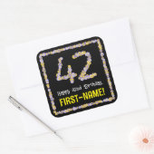 42e verjaardag: Floral Flowers Number, Custom Name Vierkante Sticker (Envelop)