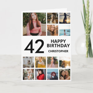 42e verjaardag Foto Collage 13 Foto's Black White Kaart