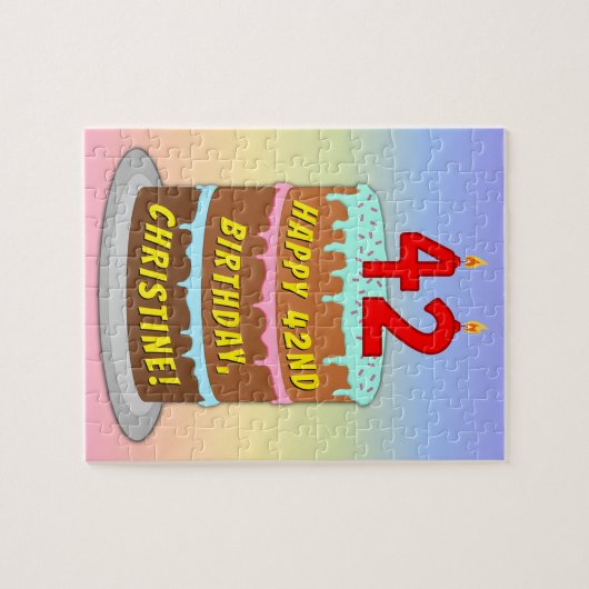 42e verjaardag: Fun Cake and Candles + Custom Name Legpuzzel (Horizontaal)
