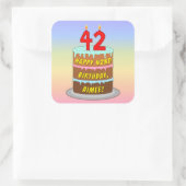 42e verjaardag: Fun Cake and Candles + Custom Name Vierkante Sticker (Tas)