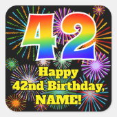 42e verjaardag: Fun Fireworks Kijk, regenboog # 42 Vierkante Sticker (Voorkant)