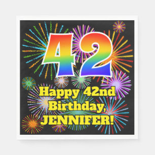 42e verjaardag: Fun Fireworks Pattern + Rainbow 42 Servet