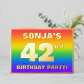 42e verjaardag: Fun, kleurrijk regenboogpatroon Folie Uitnodiging (Staand Voorkant)