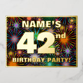 42e verjaardag: Fun, kleurrijke Fireworks look Folie Uitnodiging (Voorkant)