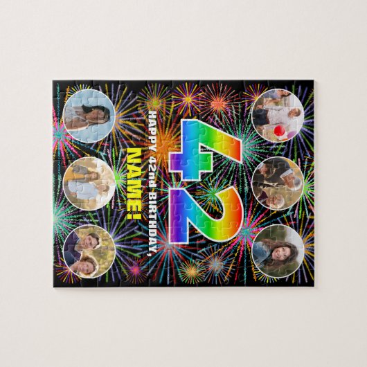 42e verjaardag: Fun Rainbow #, aangepaste naam + f Legpuzzel (Horizontaal)