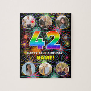 42e verjaardag: Fun Rainbow #, aangepaste naam + f Legpuzzel