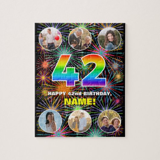 42e verjaardag: Fun Rainbow #, aangepaste naam + f Legpuzzel (Verticaal)