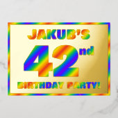 42e verjaardag - Fun, regenboogspectrum "42" Folie Uitnodiging (Voorkant)