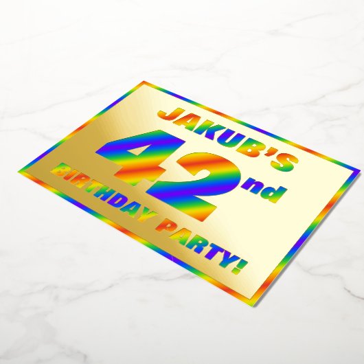 42e verjaardag - Fun, regenboogspectrum "42" Folie Uitnodiging (Gedraaid)