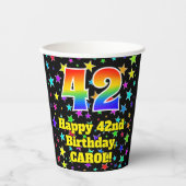 42e verjaardag: Fun Stars Pattern en Rainbow 42 Papieren Bekers (Voorkant)