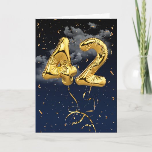 42e verjaardag Gold Mylar ballon en Confetti Card Kaart (Voorkant)