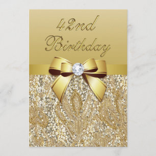 42e Verjaardag Gouden Faux Sequins en Bow Kaart