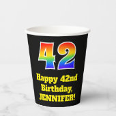 42e verjaardag: Kleurrijk, Leuk, Opwindend, Regenb Papieren Bekers (Voorkant)