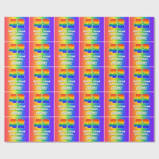42e verjaardag: kleurrijk, vun regenboogpatroon #  cadeaupapier (Vlak)