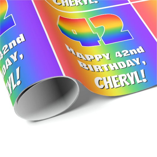 42e verjaardag: kleurrijk, vun regenboogpatroon # cadeaupapier (Rol Hoek)