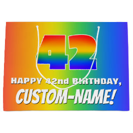 42e verjaardag: kleurrijk, vun regenboogpatroon # groot cadeauzakje