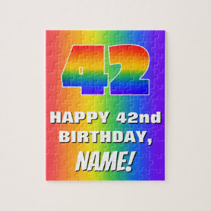 42e verjaardag: kleurrijk, vun regenboogpatroon # legpuzzel