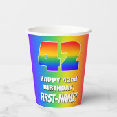 42e verjaardag: kleurrijk, vun regenboogpatroon # papieren bekers (Achterkant)