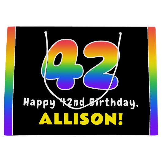 42e verjaardag: kleurrijke regenboog # 42, Naam va Groot Cadeauzakje (Voorkant)