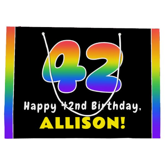 42e verjaardag: kleurrijke regenboog # 42, Naam va Groot Cadeauzakje (Achterkant)