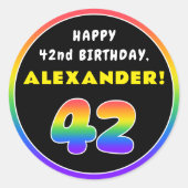42e verjaardag: kleurrijke regenboog # 42, Naam va Ronde Sticker (Voorkant)
