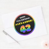 42e verjaardag: kleurrijke regenboog # 42, Naam va Ronde Sticker (Envelop)