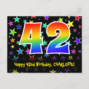42e Verjaardag: Leuk Sterren Patroon, Regenboog 42 Briefkaart
