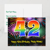 42e verjaardag – leuk vuurwerkpatroon + regenboog  briefkaart (Voorkant / Achterkant)