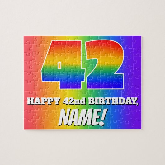 42e verjaardag — Meerkleurig regenboogpatroon "42" Legpuzzel (Horizontaal)