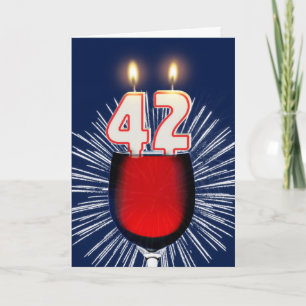 42e verjaardag met wijn en kaarsen kaart