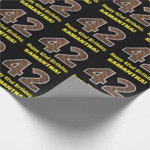 42e Verjaardag: Naam & Faux Wood Grain Patroon "42 Cadeaupapier