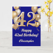 42e verjaardag Navy Blue en Gold Balloons Confetti Kaart (Gele Bloem)