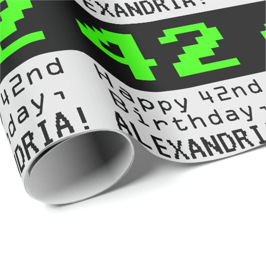 42e verjaardag - Nerdy / Geeky stijl "42" en naam Cadeaupapier (Rol Hoek)