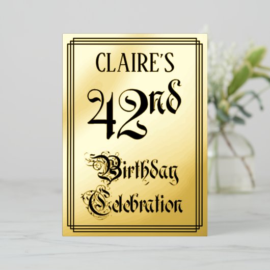 42e verjaardag Partij — Elegant Manuscript + de Na Folie Uitnodiging (Staand Voorkant)