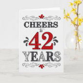 42e verjaardag Proost in rood wit zwart patroon Kaart (Gele Bloem)