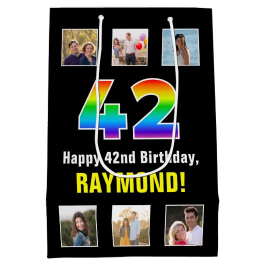 42e verjaardag: Regenboog "42", aangepaste foto's  Medium Cadeauzakje (Achterkant)