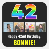 42e verjaardag: Regenboog "42"; Aangepaste foto's  Vierkante Sticker (Voorkant)