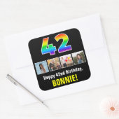 42e verjaardag: Regenboog "42"; Aangepaste foto's  Vierkante Sticker (Envelop)