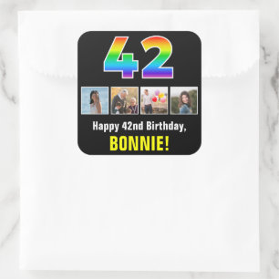 42e verjaardag: Regenboog "42"; Aangepaste foto's  Vierkante Sticker