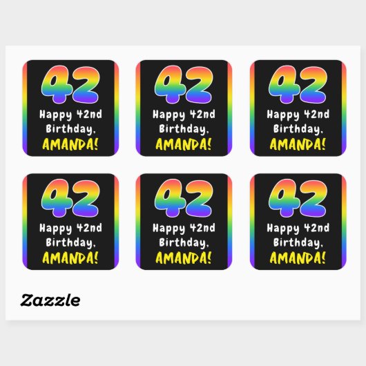42e verjaardag: Regenboogspectrum # 42, Naam op ma Vierkante Sticker (Vel)
