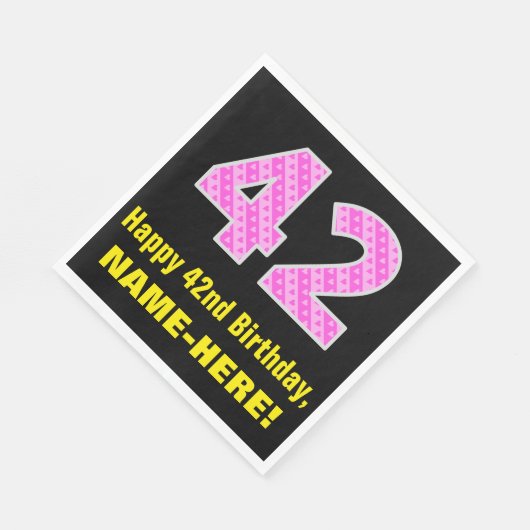 42e verjaardag: roze strepen en harten "42" + naam servet (Hoek)