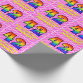 42e verjaardag: roze strepen & harten, regenboog # cadeaupapier (Hoek)